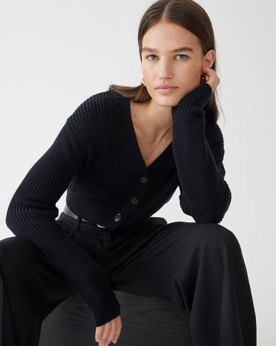 J.Crew Cotton-Blend Cropped V-Neck Cardigan Sweater - Black