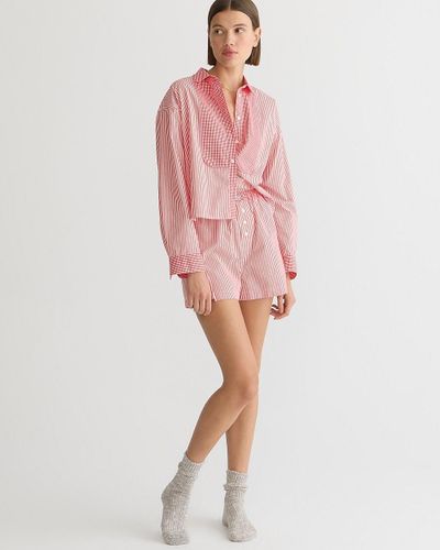J.Crew Cropped Bib Shirt And Boxer Short Pajama Set - Pink