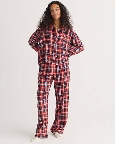 J.Crew Flannel Long-Sleeve Cropped Pajama Pant Set - Red