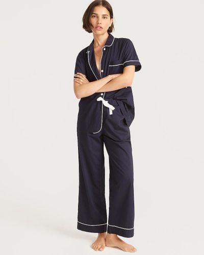 J.Crew End-On-End Cotton Short-Sleeve Pajama Set - Blue