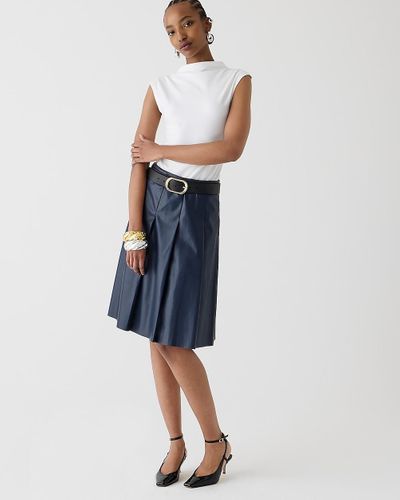 J.Crew Pleated Faux-Leather Skirt - Blue