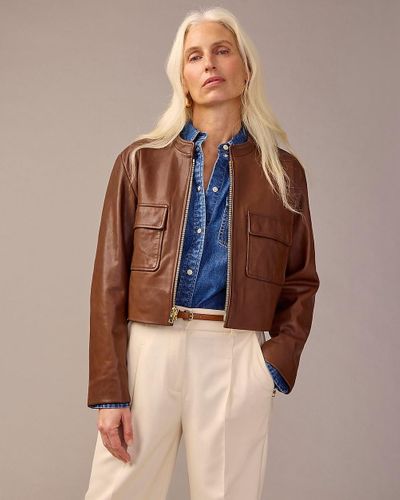J.Crew Collection Distressed Leather Jacket - Brown