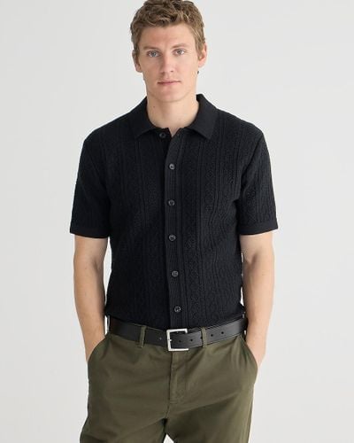 J.Crew Short-Sleeve Heritage Cotton Pointelle-Stitch Sweater-Polo - Black