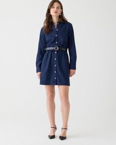 J.Crew Long-Sleeve Button-Front Chino Dress - Blue