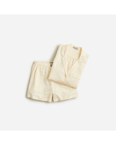 J.Crew Long-sleeve Pajama Short Set In Striped Linen-cotton Blend - Natural