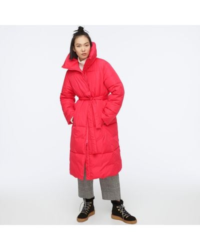 J.Crew Long Belted Puffer Coat With Primaloft - Red