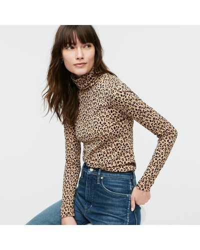 J.Crew Cotton Tissue Turtleneck In Leopard in Brown - Lyst