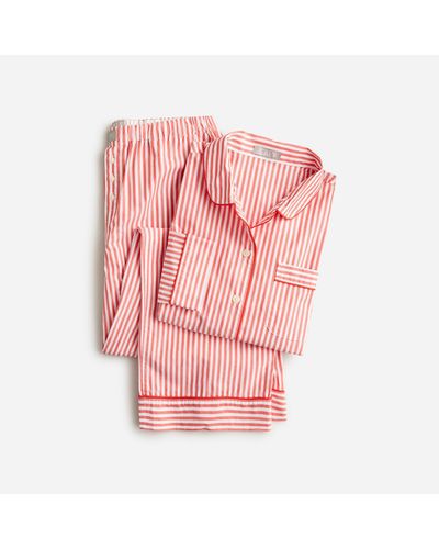 J.Crew Long-sleeve Cropped Pajama Pant Set In Striped Cotton Poplin - Pink