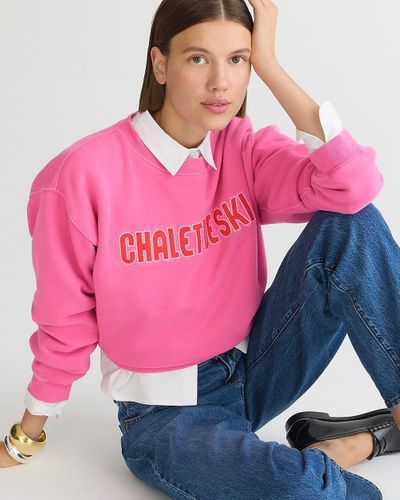 J.Crew Heritage Fleece Chalet De Ski Graphic Sweatshirt - Pink