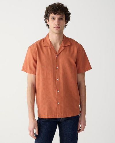 J.Crew Short-Sleeve Textured Cotton Camp-Collar Shirt - Orange