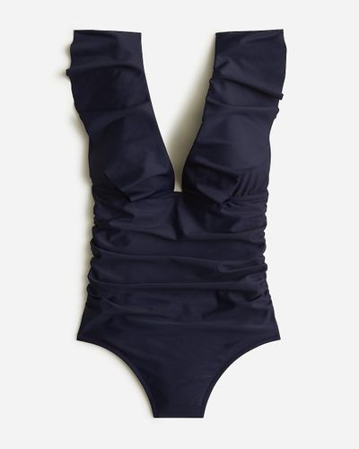 J.Crew Ruched Ruffle One-Piece Swimsuit - Blue