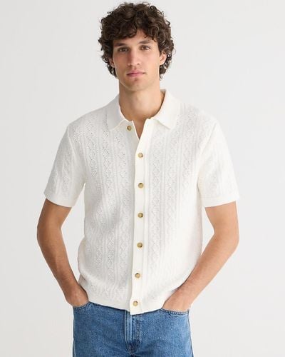 J.Crew Short-Sleeve Heritage Cotton Pointelle-Stitch Sweater-Polo - White