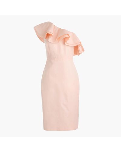 J.Crew One-shoulder Ruffle Dress In Faille - Pink