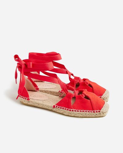 J.Crew Made-In-Spain Cutout Lace-Up Espadrilles - Red
