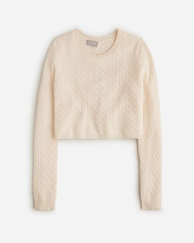 J.Crew Collection Cashmere Cable-Knit Tie-Back Cropped Sweater - Natural