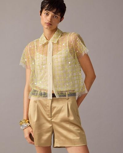 J.Crew Collection Cropped Gamine Shirt With Patterned Sequins - Natural