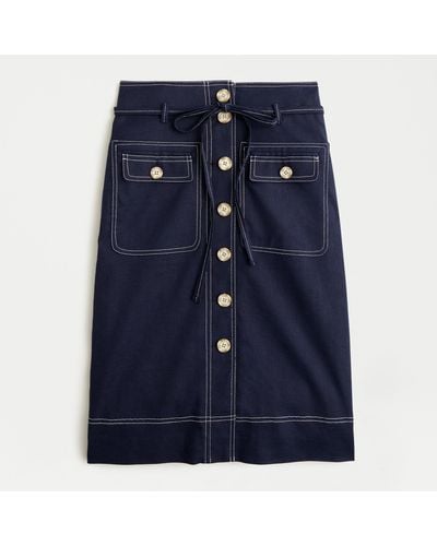 J.Crew Button-up Skirt With Removable Belt In Stretch Linen - Blue