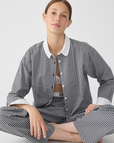 J.Crew Cotton Poplin Bib Shirt And Pajama Pant Set - Gray