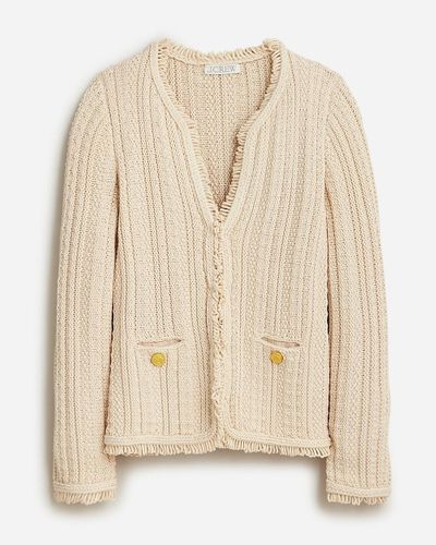 J.Crew Textured Cable-Knit Lady Jacket With Fringe - Natural