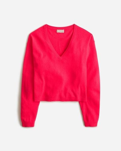 J.Crew Cashmere Relaxed Cropped V-Neck Sweater - Red