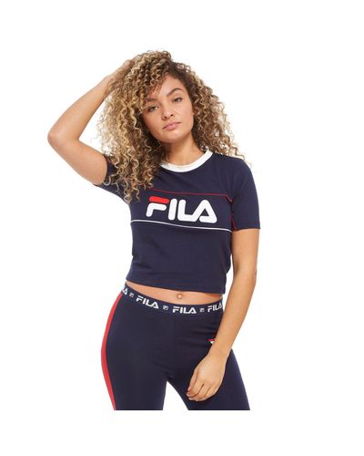 Fila Cotton Logo Crop T-shirt in Navy/White (Blue) - Lyst