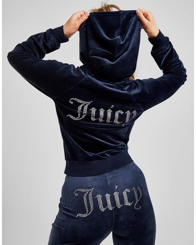 Juicy Couture Synthetic Diamante Velour Full Zip Hoodie in Navy (Blue ...