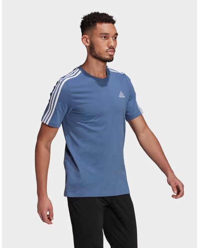 adidas Cotton Essentials 3-stripes T-shirt in Blue for Men - Lyst