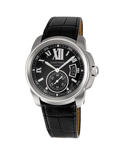 Cartier Leather Pre-owned Calibre De Steel Automatic Mens Watch in