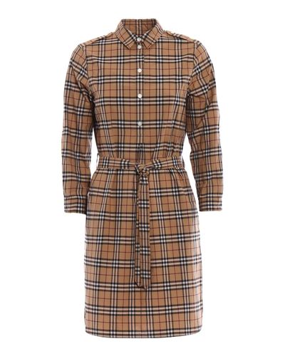 Burberry Kelsy Cotton Check Shirtdress in Camel (Natural) - Lyst