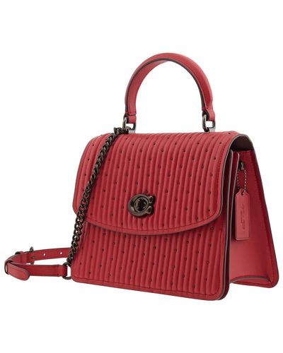 COACH Leather Parker Top Handle With Quilting And Rivets in Red | Lyst