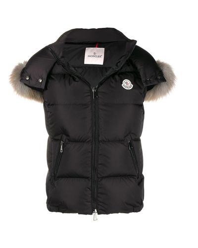 womens black vest with fur hood