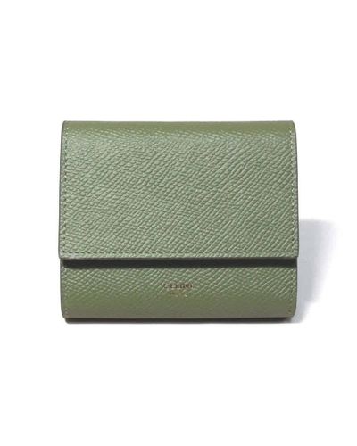 Celine Leather Essential Green Small Trifold Wallet In Grained 