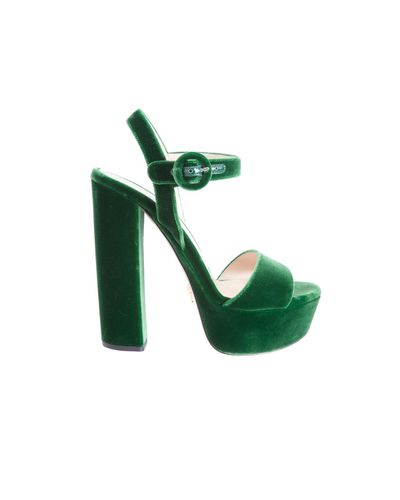 Prada Green Velvet Platform Heels | Lyst