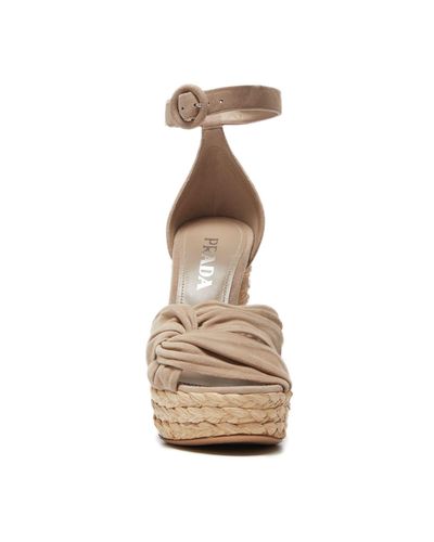 Prada Suede Raffia Platform Sandals in Tan (Natural) - Lyst