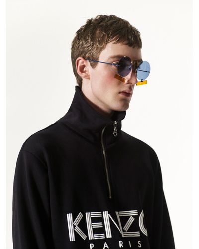 KENZO Cotton Paris Zipped Sweatshirt in Black for Men - Lyst