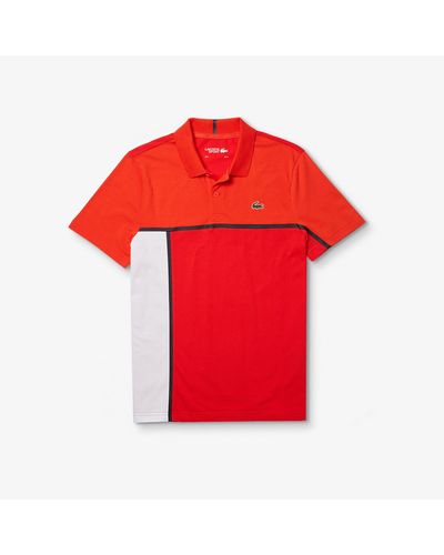 Lacoste Men's Sport Colorblock Cotton Polo in Red,White,Black (Red) for
