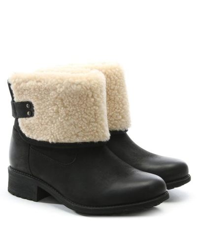 UGG Aldon Black Leather Shearling Cuff Ankle Boots - Lyst