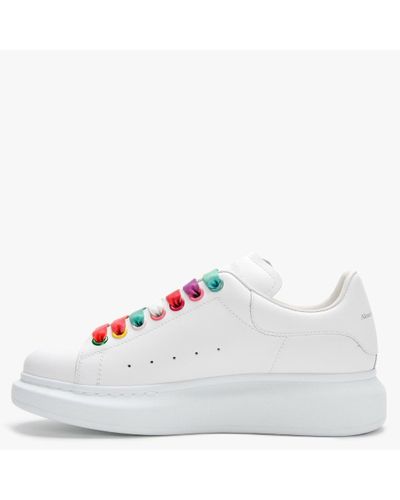 Alexander McQueen Oversized White Leather Rainbow Lace Trainers | Lyst Alexander McQueen Oversized White Leather Rainbow Lace Trainers | Lyst