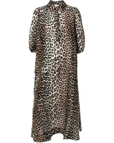 Ganni Leather Dress Leo Print in Brown - Lyst