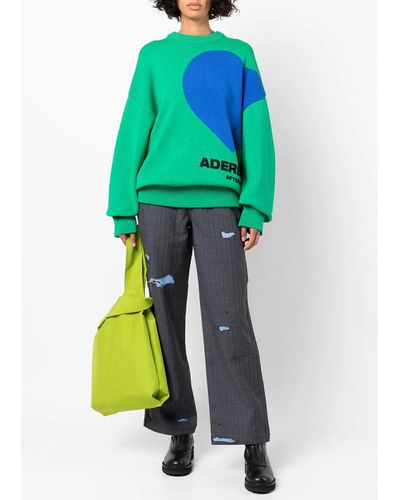 ADER error Twin Heart Logo Sweater in Green | Lyst