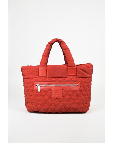 Chanel Synthetic Red Nylon Large Quilted Coco Cocoon Tote Bag Lyst
