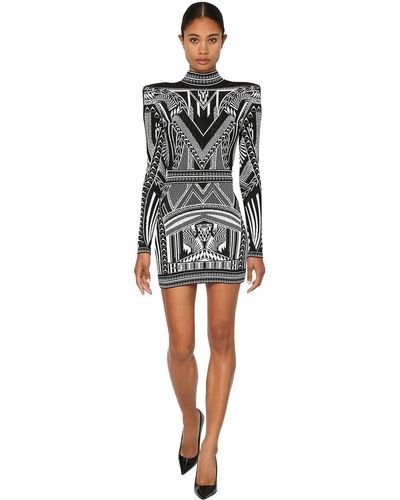 Balmain Backless Jacquard Knit Mini Dress in Black/White (Black) | Lyst