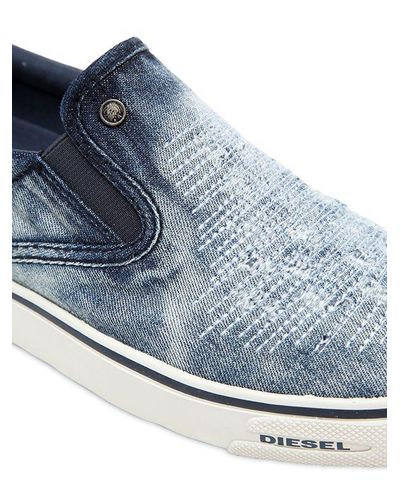 DIESEL Ripped Denim Slip-on Sneakers in Blue - Lyst