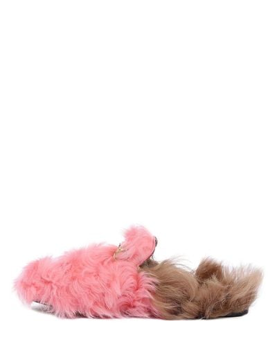 gucci women's princetown leather & lamb fur mules