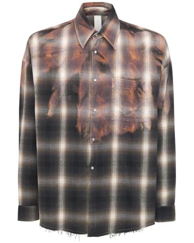 Giorgio Brato Check Over Cotton Blend Flannel Shirt in Black/Orange ...