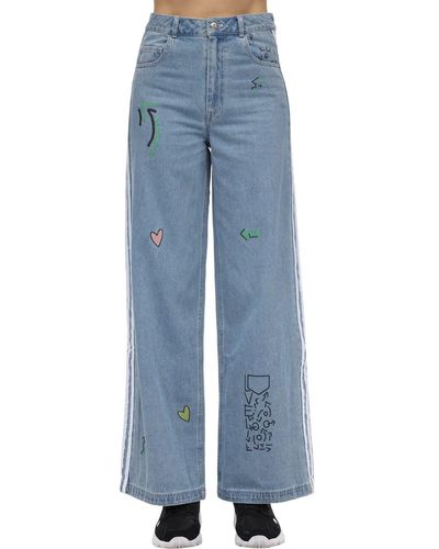 adidas Originals Fiorucci Cotton Denim Wide Leg Jeans in Blue | Lyst