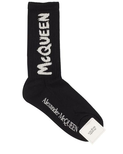Alexander McQueen Calcetines de algodón con logo graffiti - Negro