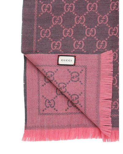 Gucci Gg Jacquard Wool Scarf in Pink/Grey (Pink) - Lyst