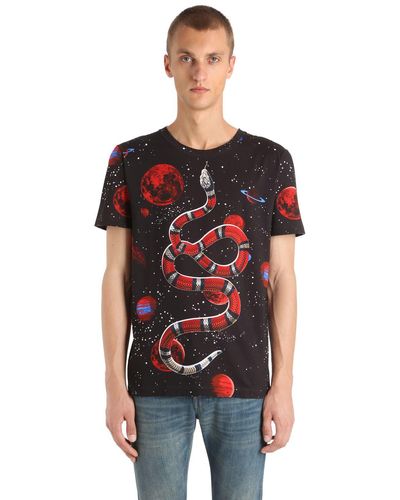 Gucci Space Snake-print Cotton T-shirt in Black for Men | Lyst