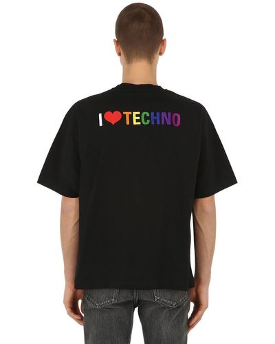 Balenciaga I Love Techno Embroidered Cotton T-shirt in Black for Men - Lyst